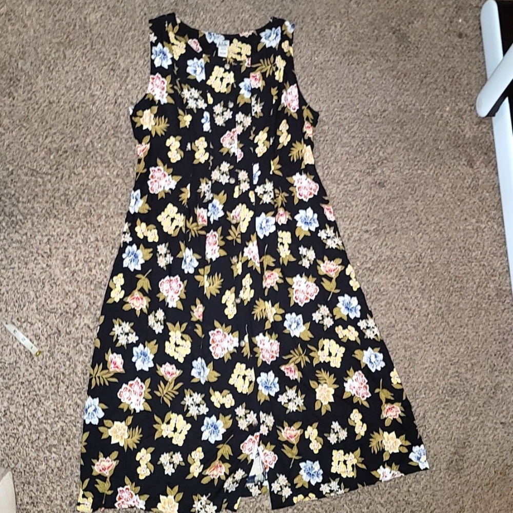 D.P.S. New York vintage dress maxi button down rayon flower print sleeveless